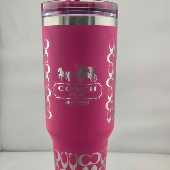 coach 40 oz Tumbler Laser Engraved - Pink Stainless Steel - Picture 1 of 3